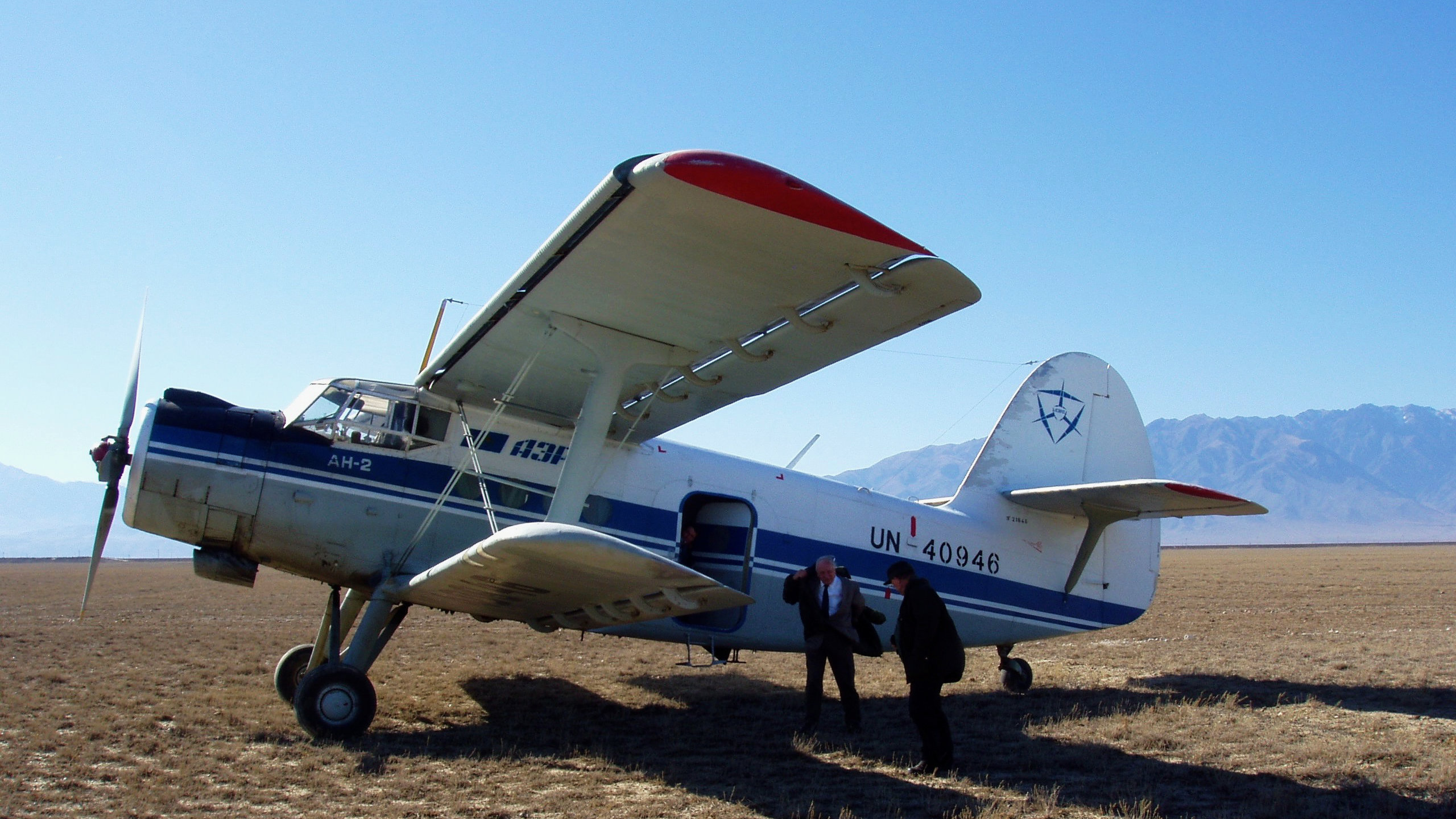 Biplane on Kazakh steppe